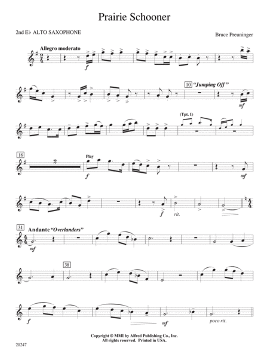 Prairie Schooner: 2nd E-flat Alto Saxophone Concert Band scores gallery preview page 1