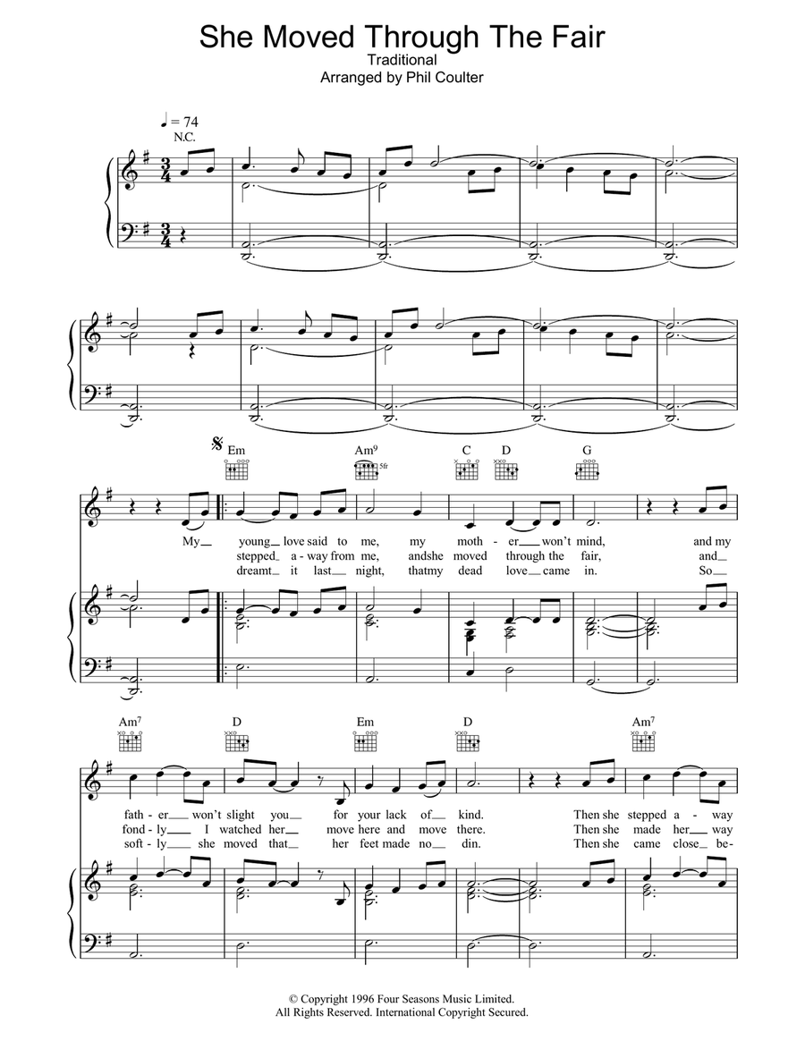 She Moved Through The Fair Piano, Vocal, Guitar scores gallery preview page 1