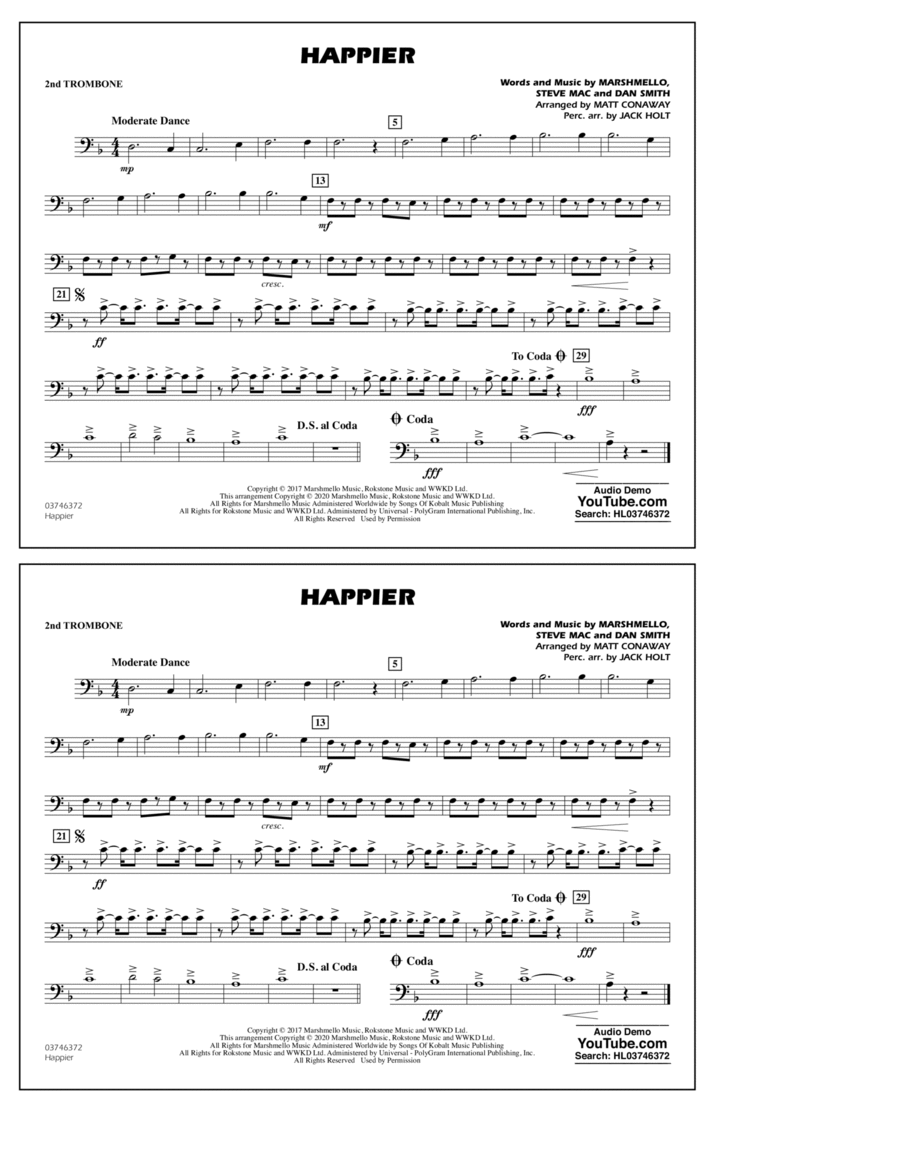 Happier (arr. Matt Conaway and Jack Holt) - 2nd Trombone
