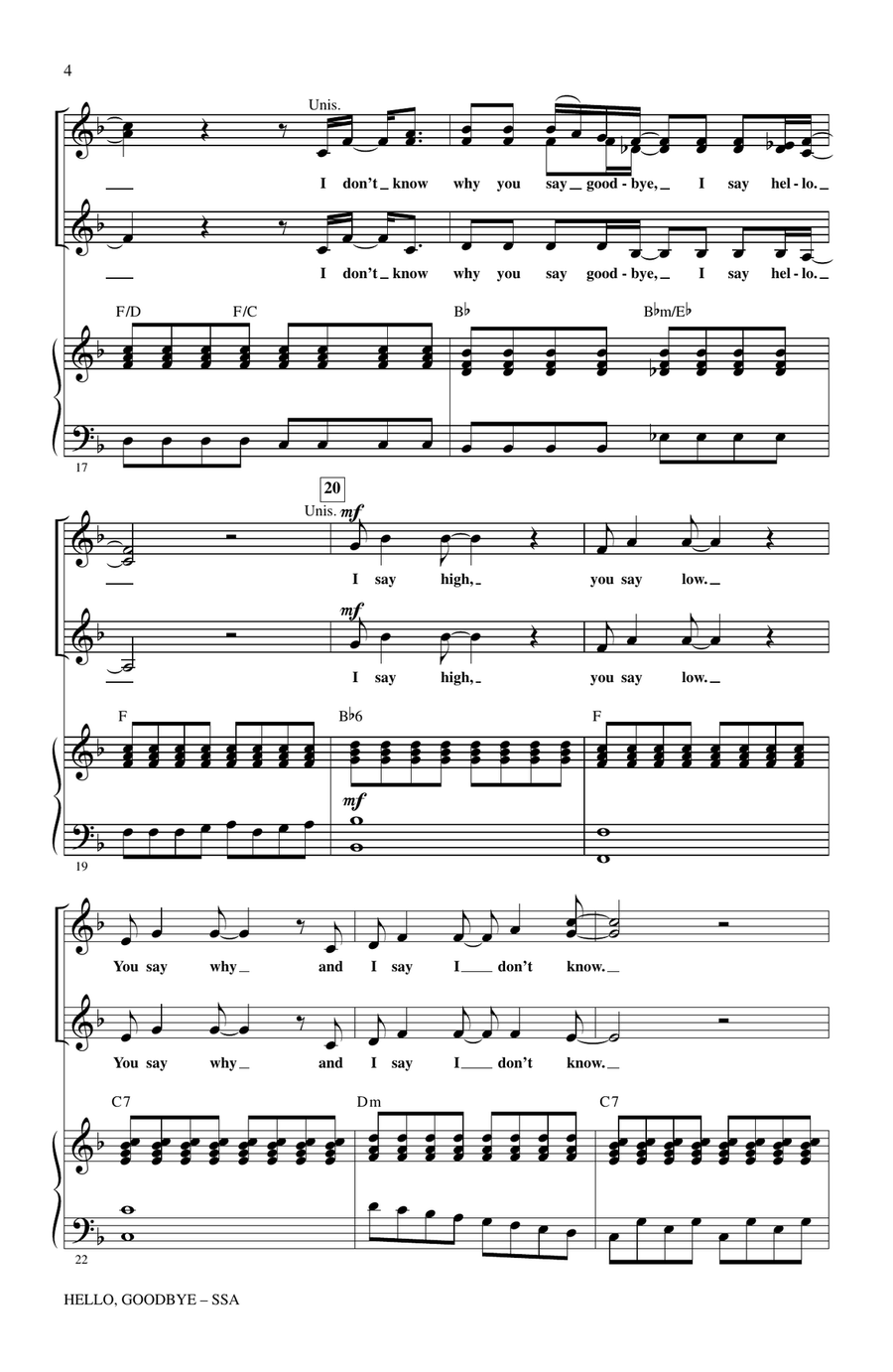 Hello, Goodbye (arr. Alan Billingsley) SSA scores gallery preview page 3