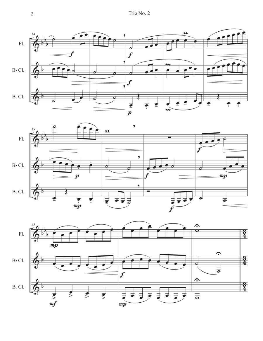Trio No. 2 for Flute, Clarinet, and Bass Clarinet Woodwind Trio scores gallery preview page 2
