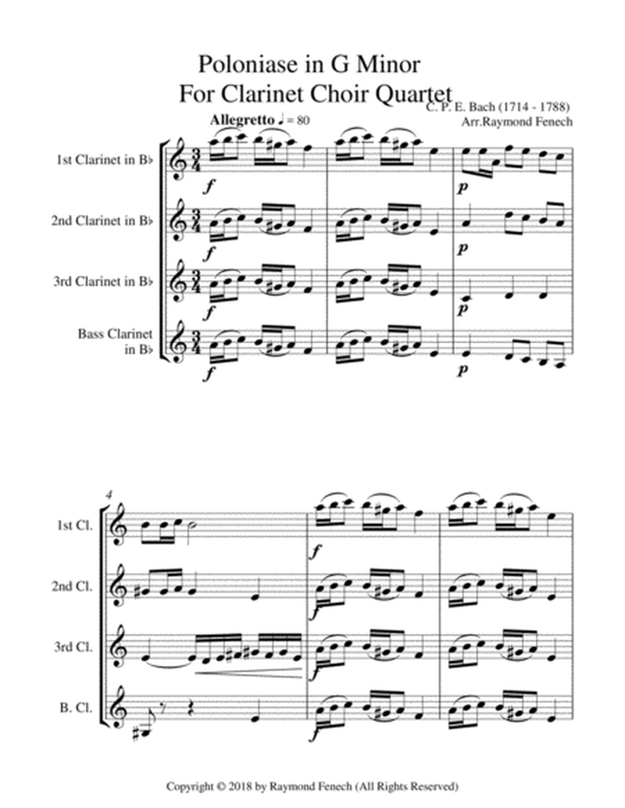 Polonaise in G Minor - Clarinet Choir Quartet (3 B Flat Clarinets and Bass Clarinet) image number null