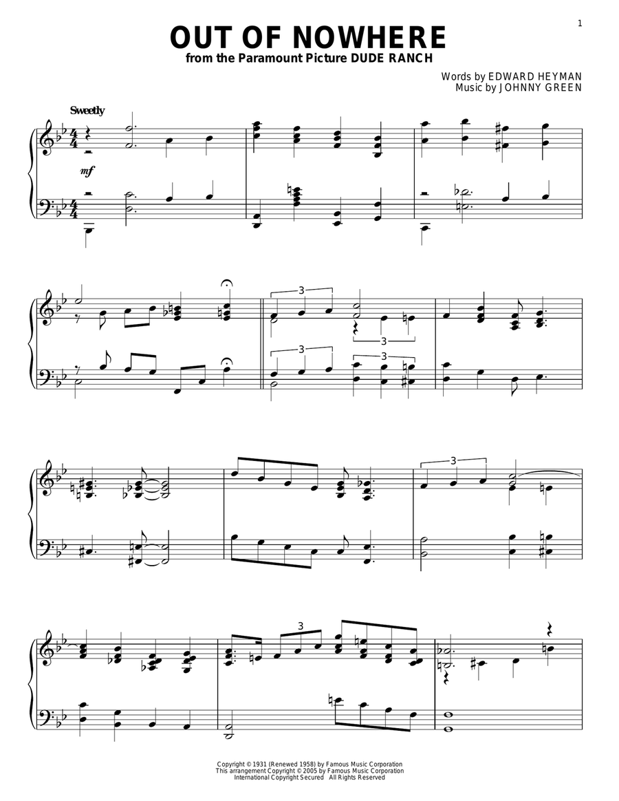 Out Of Nowhere Piano Solo scores gallery preview page 1