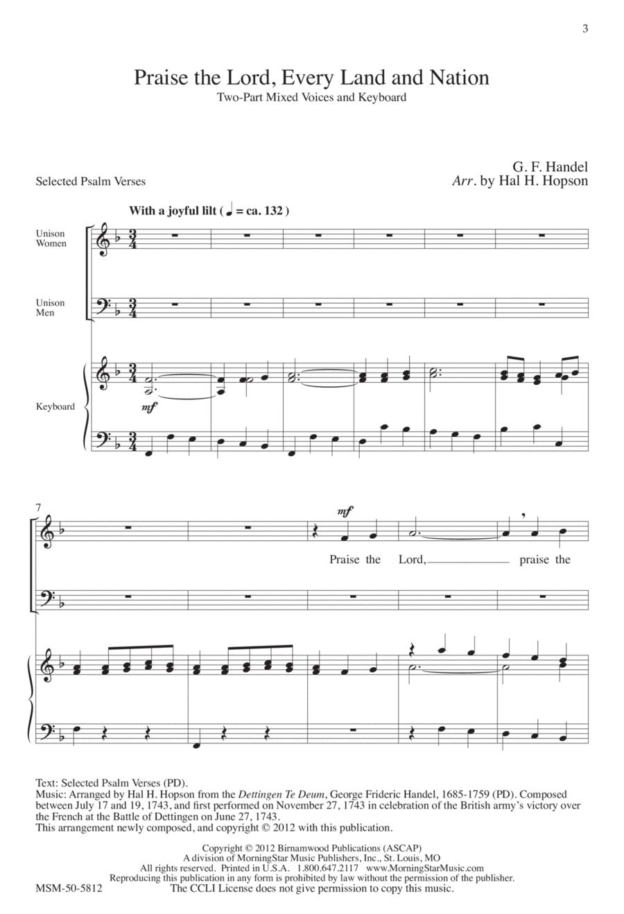 Praise the Lord, Every Land and Nation 2-Part scores gallery preview page 1