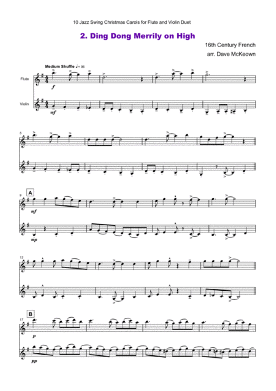 10 Jazz Swing Carols for Flute and Violin Duet Flute scores gallery preview page 6