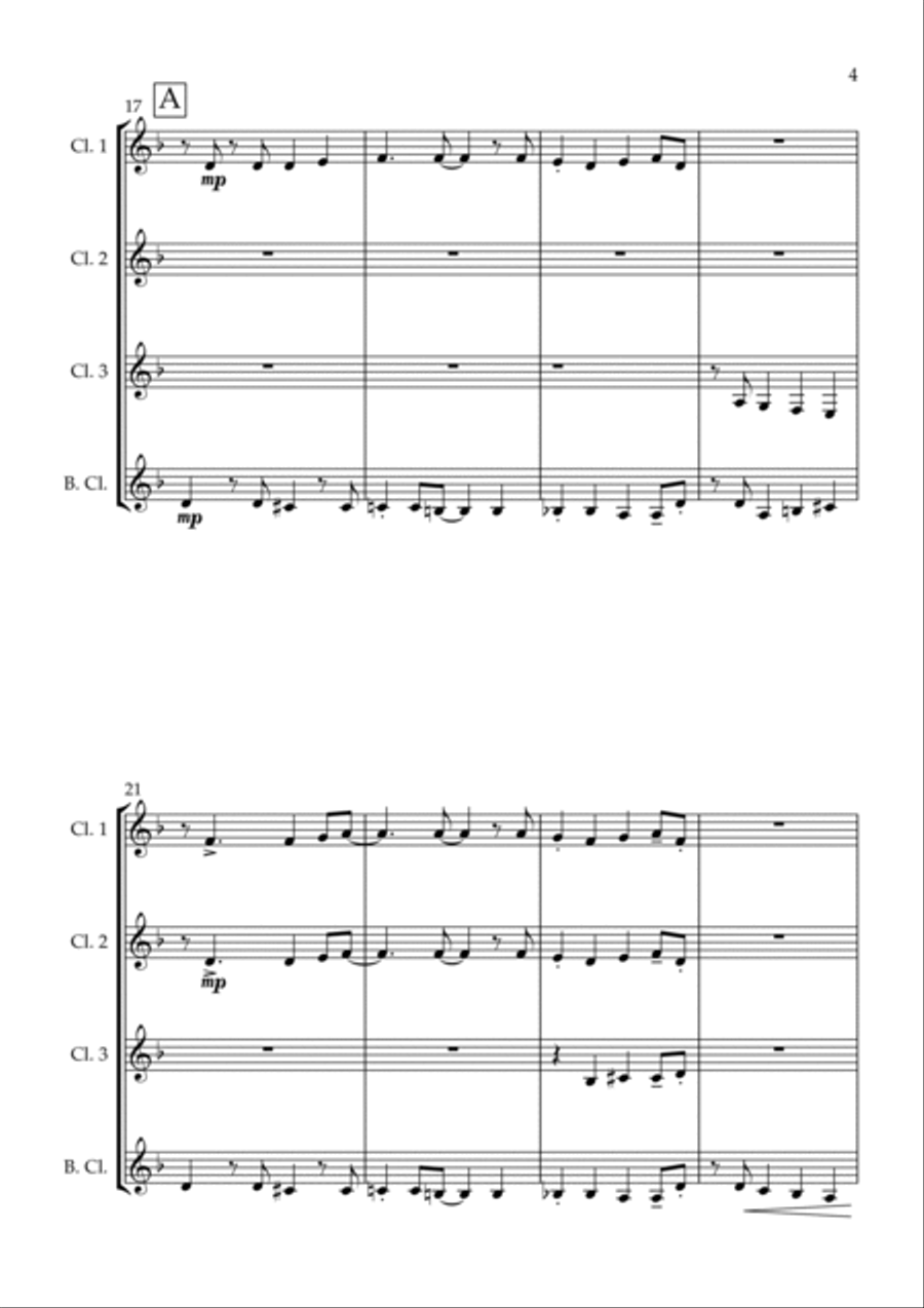 Incy Wincy Spider (Itsy Bitsy Spider) - Jazz Arrangement for Clarinet Quartet Clarinet Quartet scores gallery preview page 5