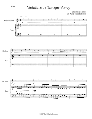Variations on Tant que vivray for alto recorder and piano