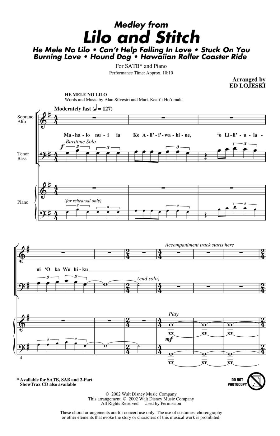 Lilo And Stitch (Medley) 4-Part scores gallery preview page 1