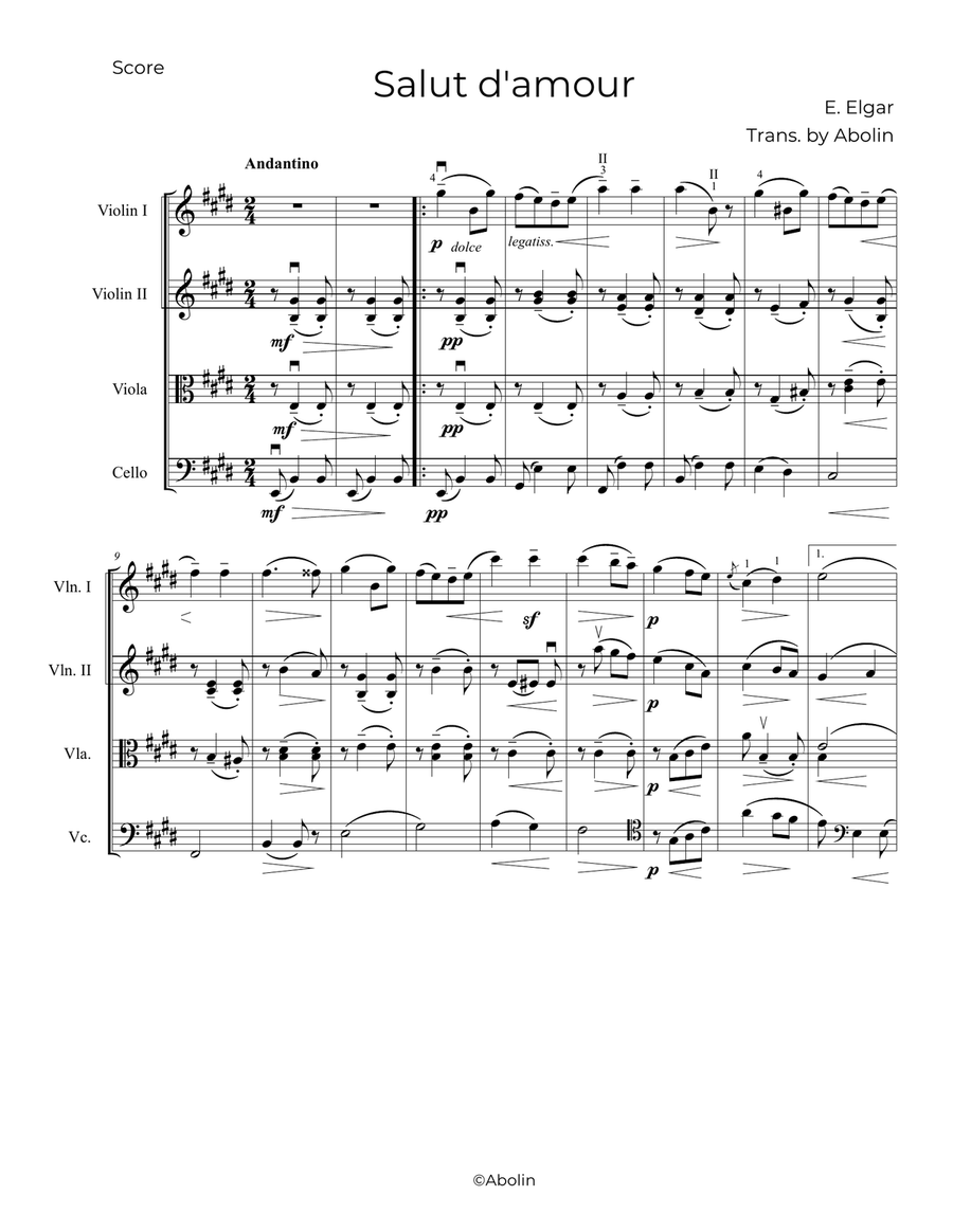 Elgar: Salut d'amour - String Quartet String Quartet scores gallery preview page 2