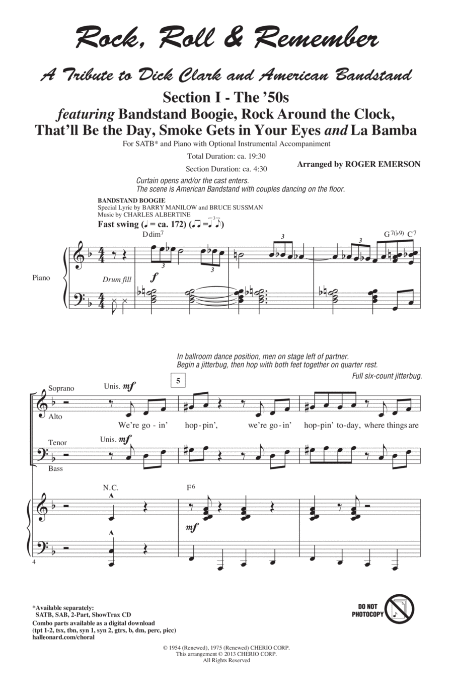 Rock, Roll & Remember: A Tribute To Dick Clark & American Bandstand (Medley) 4-Part scores gallery preview page 1