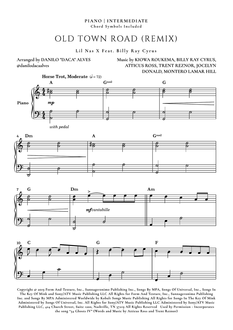 Old Town Road (remix) Piano Solo scores gallery preview page 1
