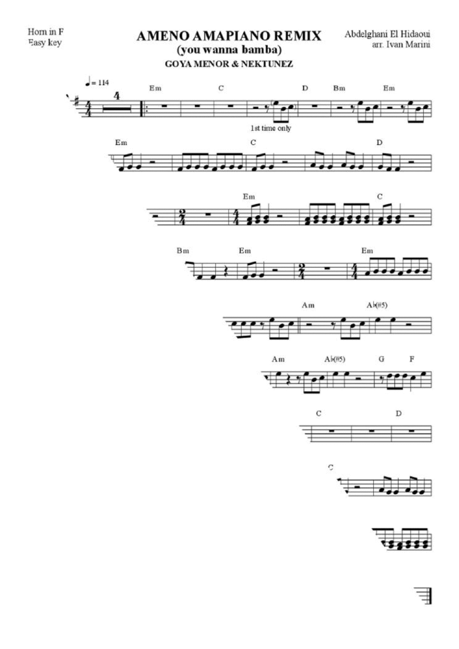 Ameno Amapiano Remix (you Wanna Bamba) Piano scores gallery preview page 1