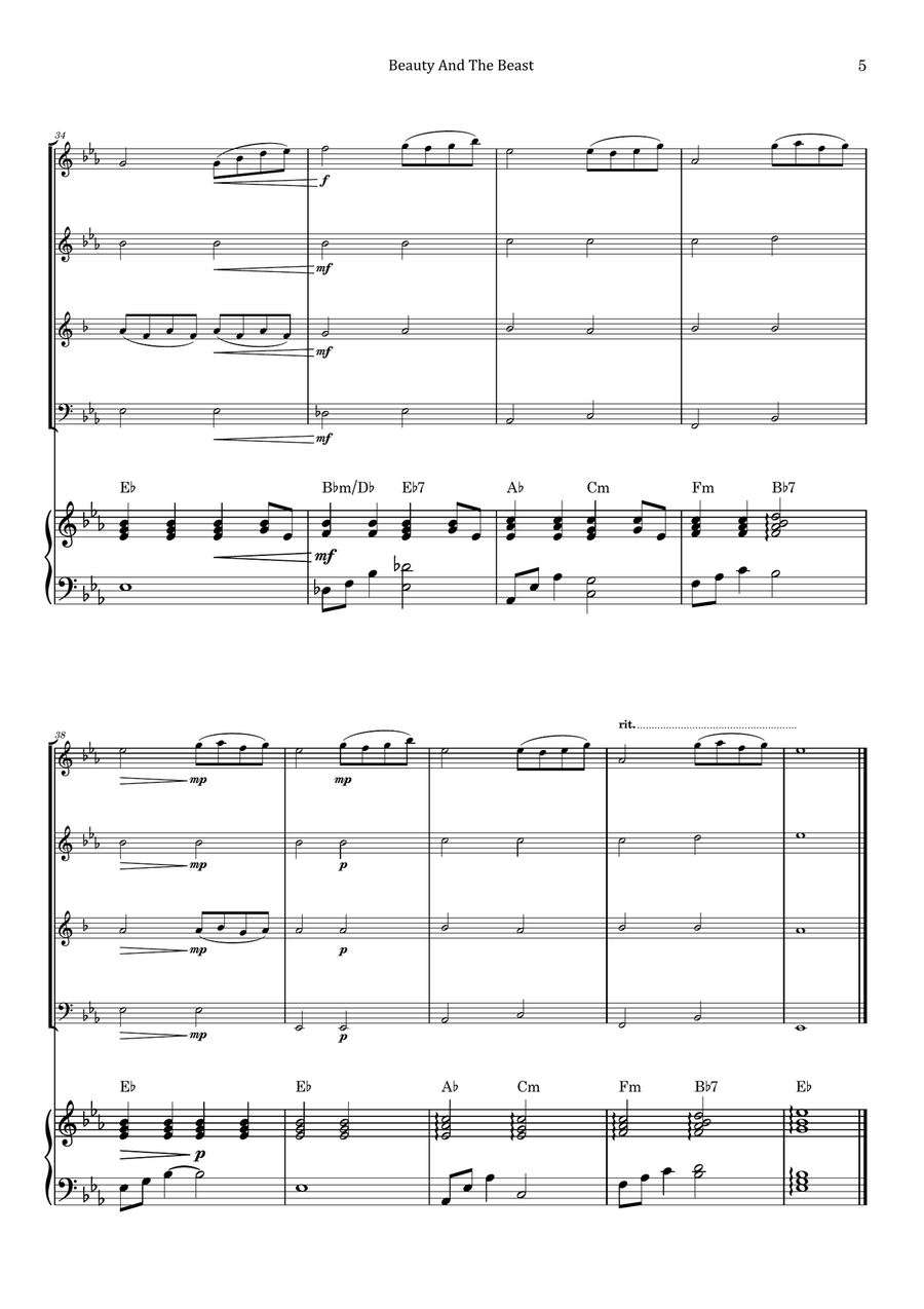 Beauty And The Beast Woodwind Quartet scores gallery preview page 5