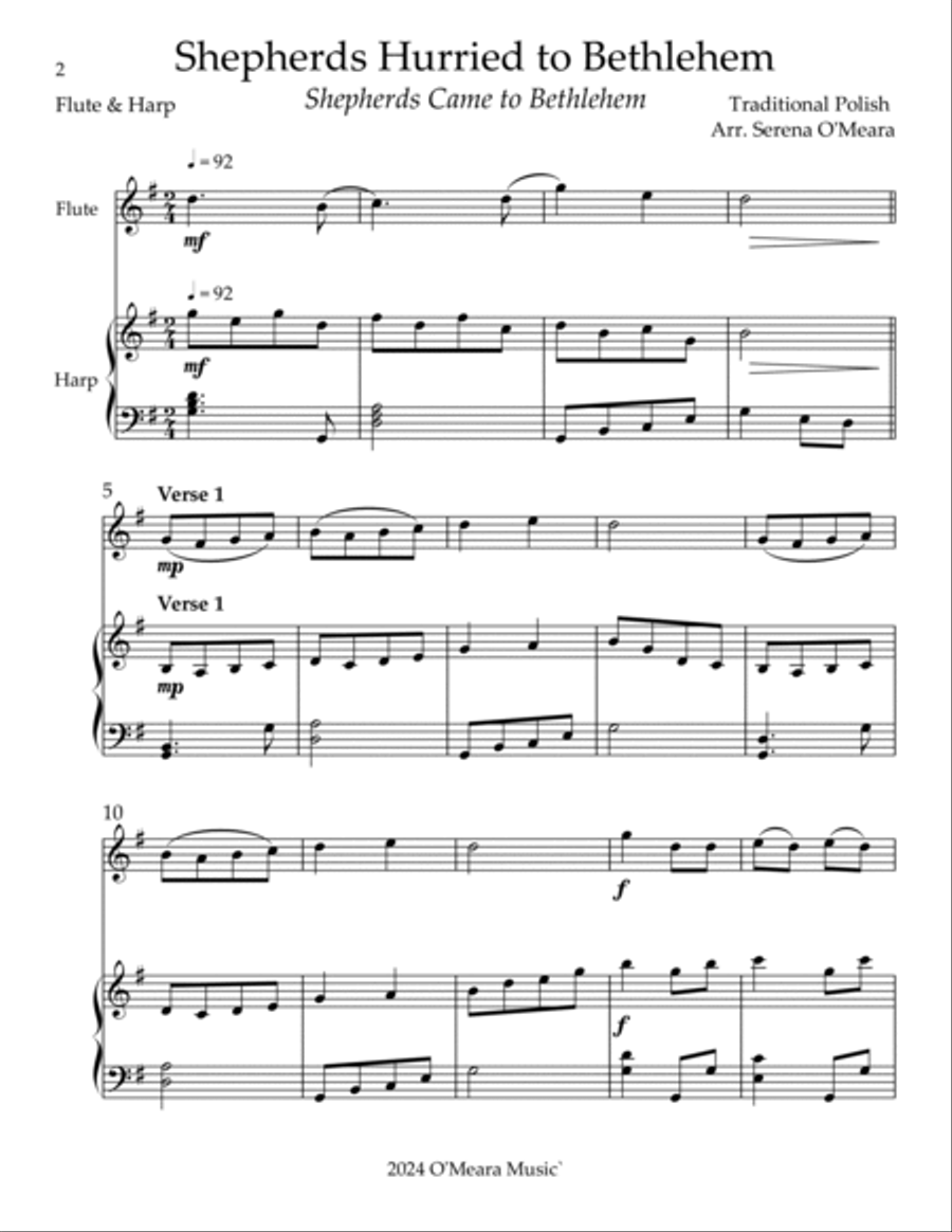 Shepherds Hurried to Bethlehem, Duet for Flute & Harp