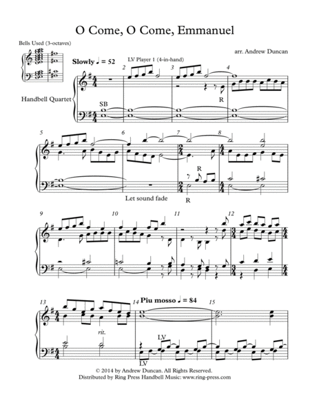 O Come, O Come, Emmanuel (3-octave Handbell Quartet, Medium) image number null