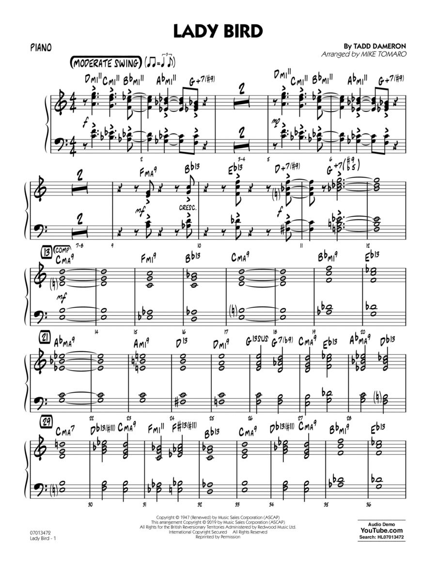 Lady Bird (arr. Mike Tomaro) - Piano