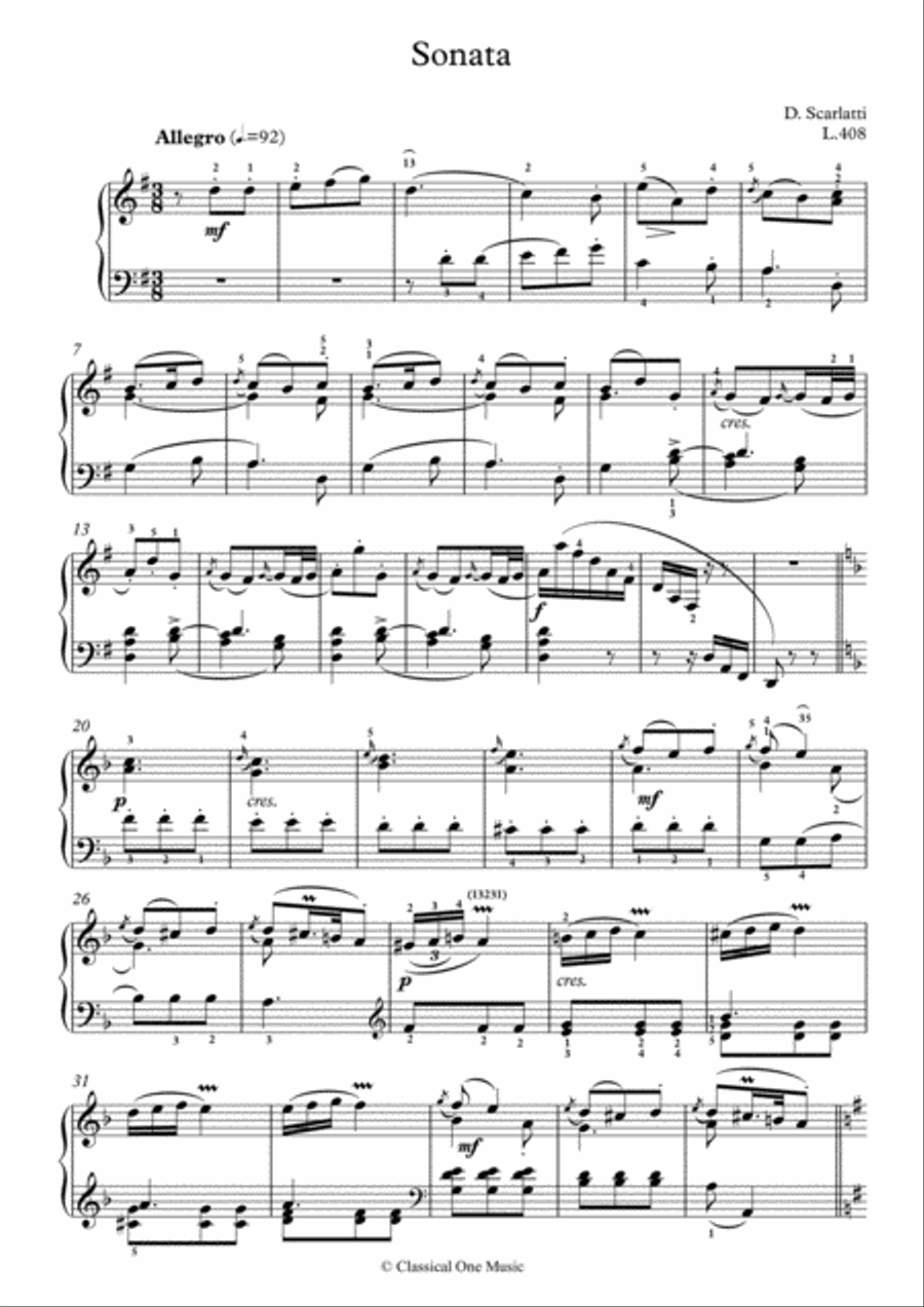 Scarlatti-Sonata in G-Major L.408 K.521(piano) Piano Solo scores gallery preview page 2