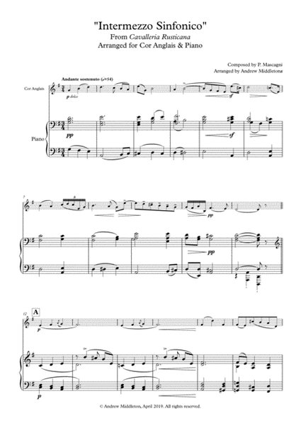 "Intermezzo sinfonico" from Cavalleria Rusticana arranged for Cor Anglais and Piano image number null