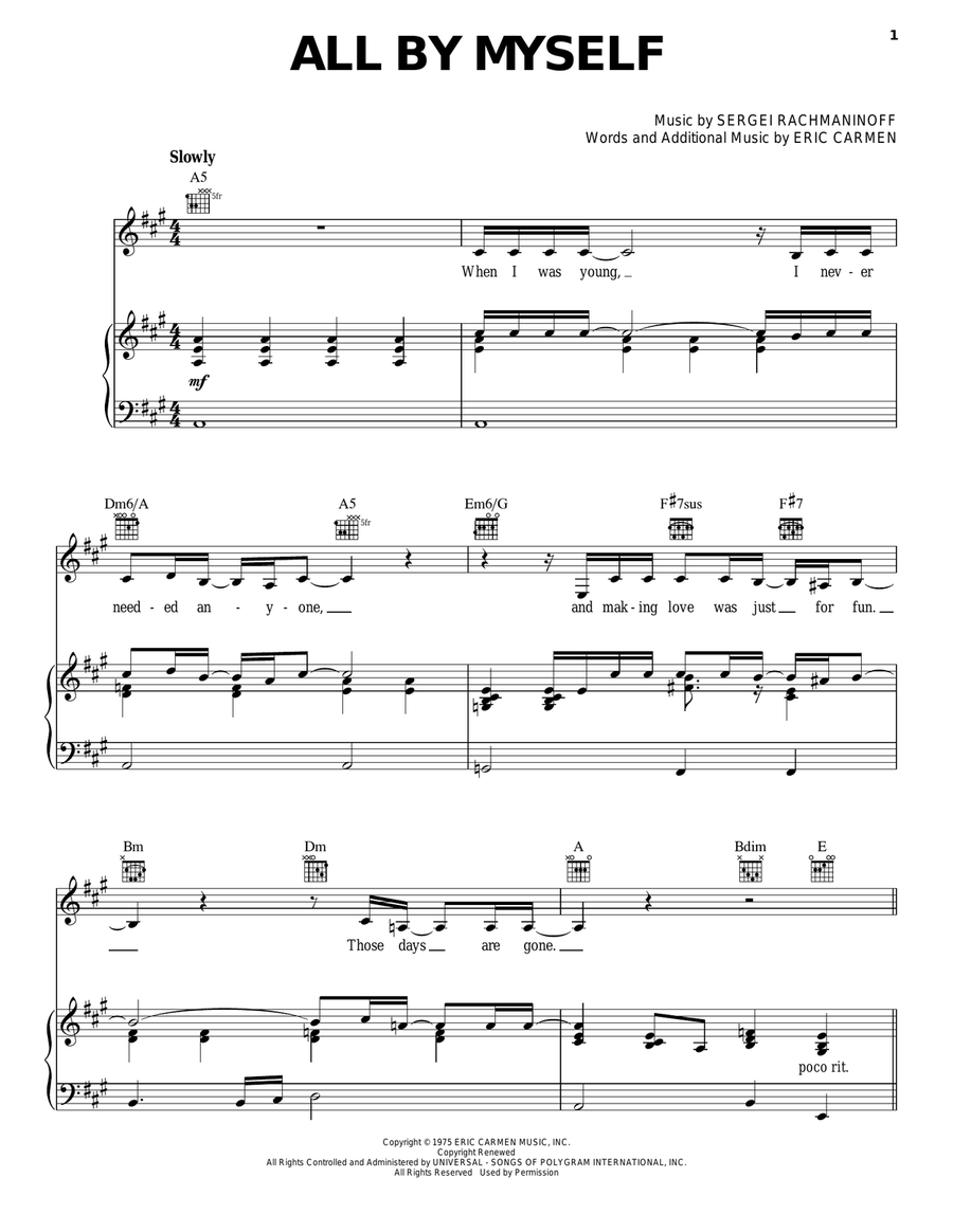 All By Myself Piano, Vocal, Guitar scores gallery preview page 1
