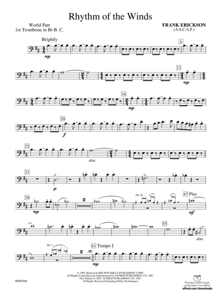 Rhythm of the Winds: (wp) 1st B-flat Trombone B.C.