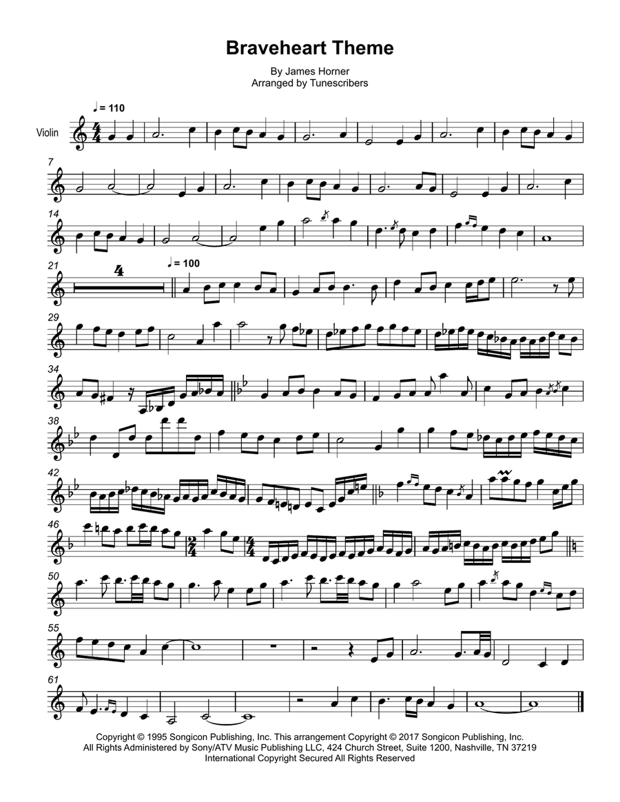 Braveheart Theme - For the Love of a Princess (Violin Cover) Violin Solo scores gallery preview page 1