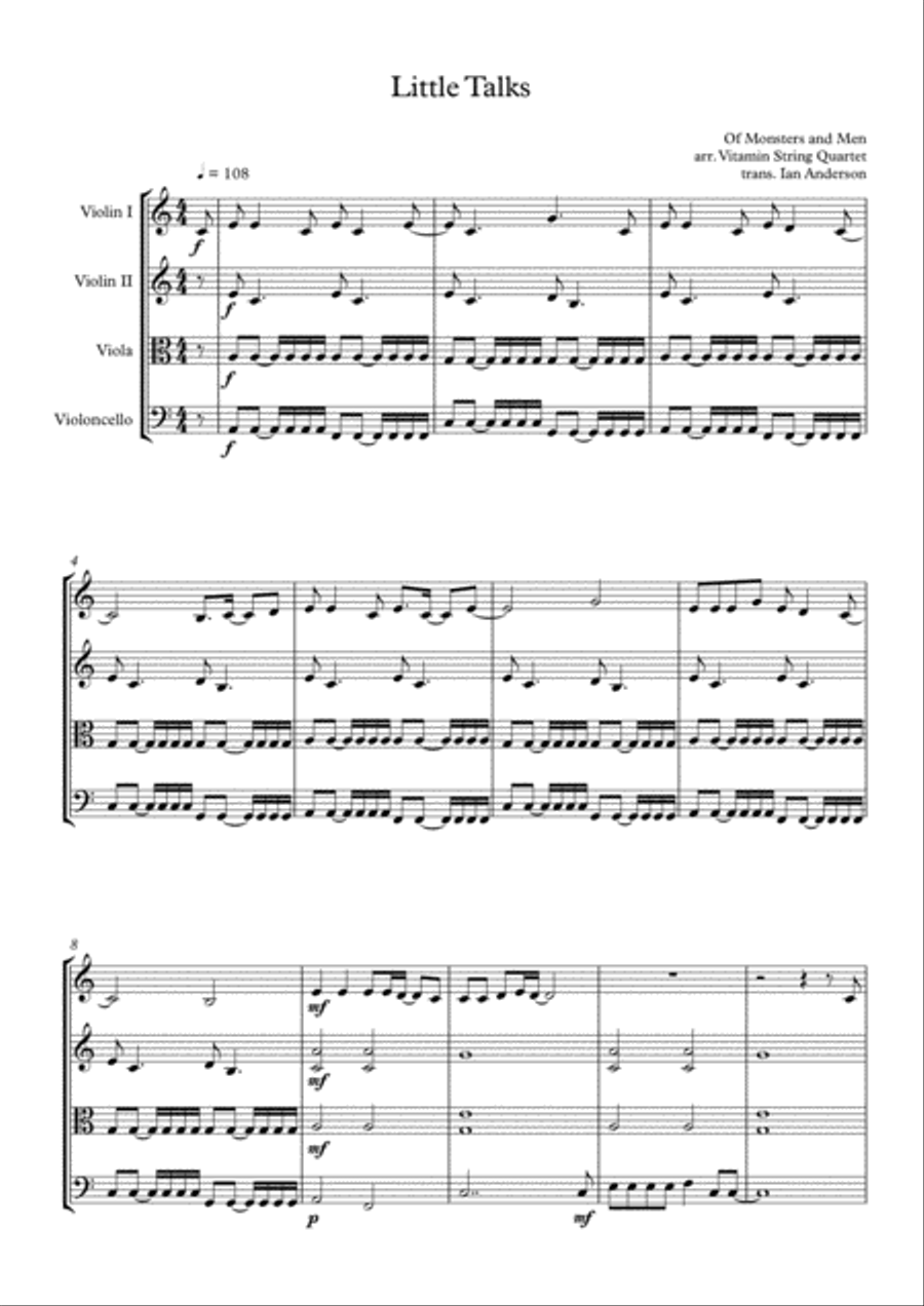 Little Talks String Quartet scores gallery preview page 1
