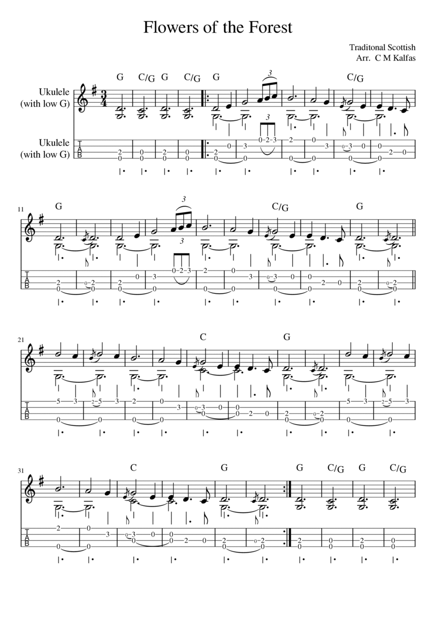 Flowers of the Forest Ukulele scores gallery preview page 1