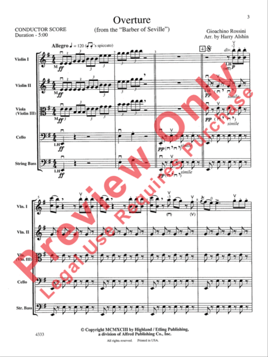 Overture from the Barber of Seville String Orchestra scores gallery preview page 4