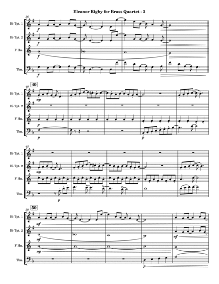 Eleanor Rigby Brass Quartet scores gallery preview page 3