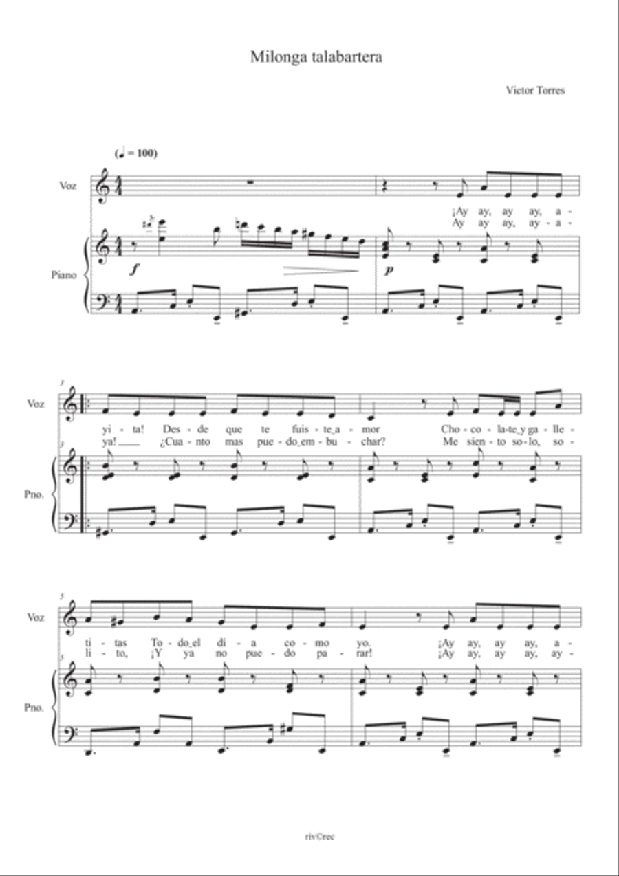 Milonga talabartera Milonga talabartera Voice scores gallery preview page 1