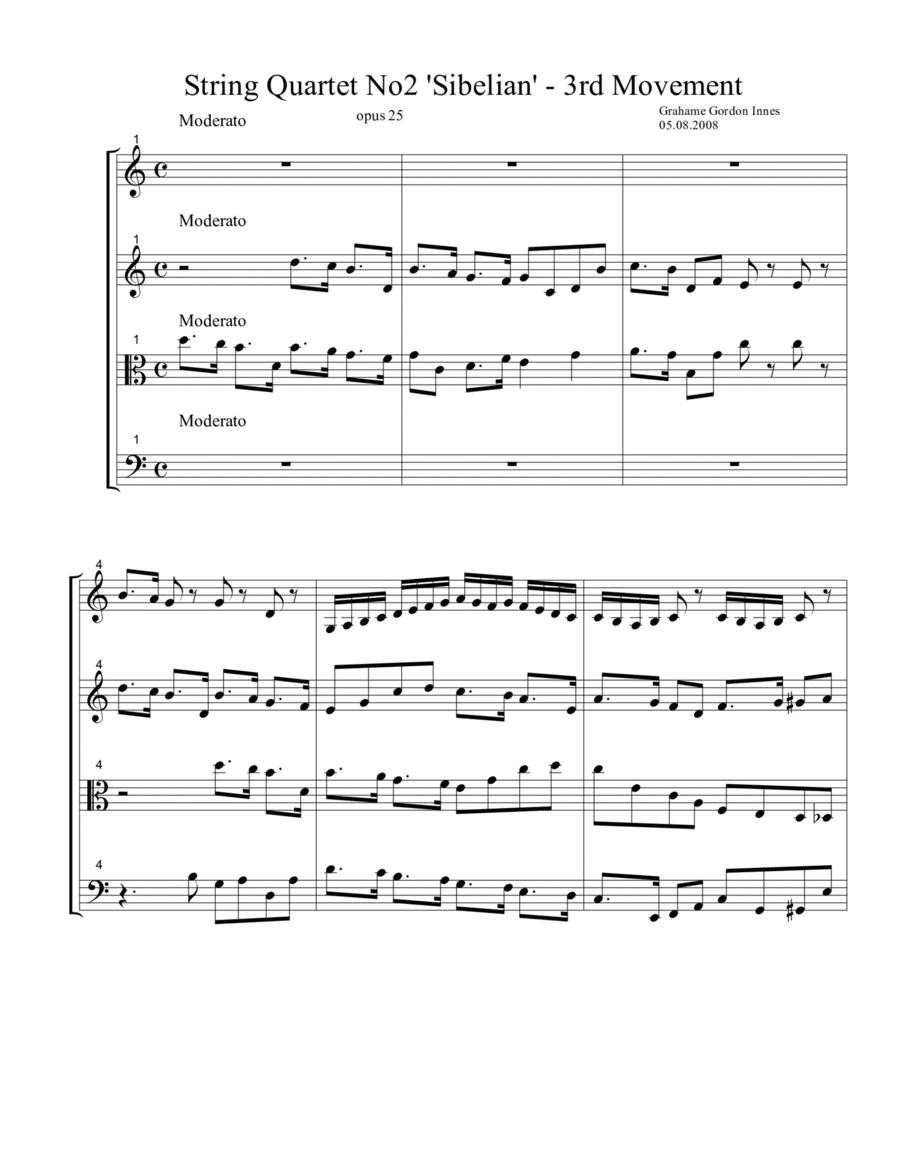 String Quartet No 2 "Sibelian" Opus 25 - 3rd Movement (3 of 4) - Score Only