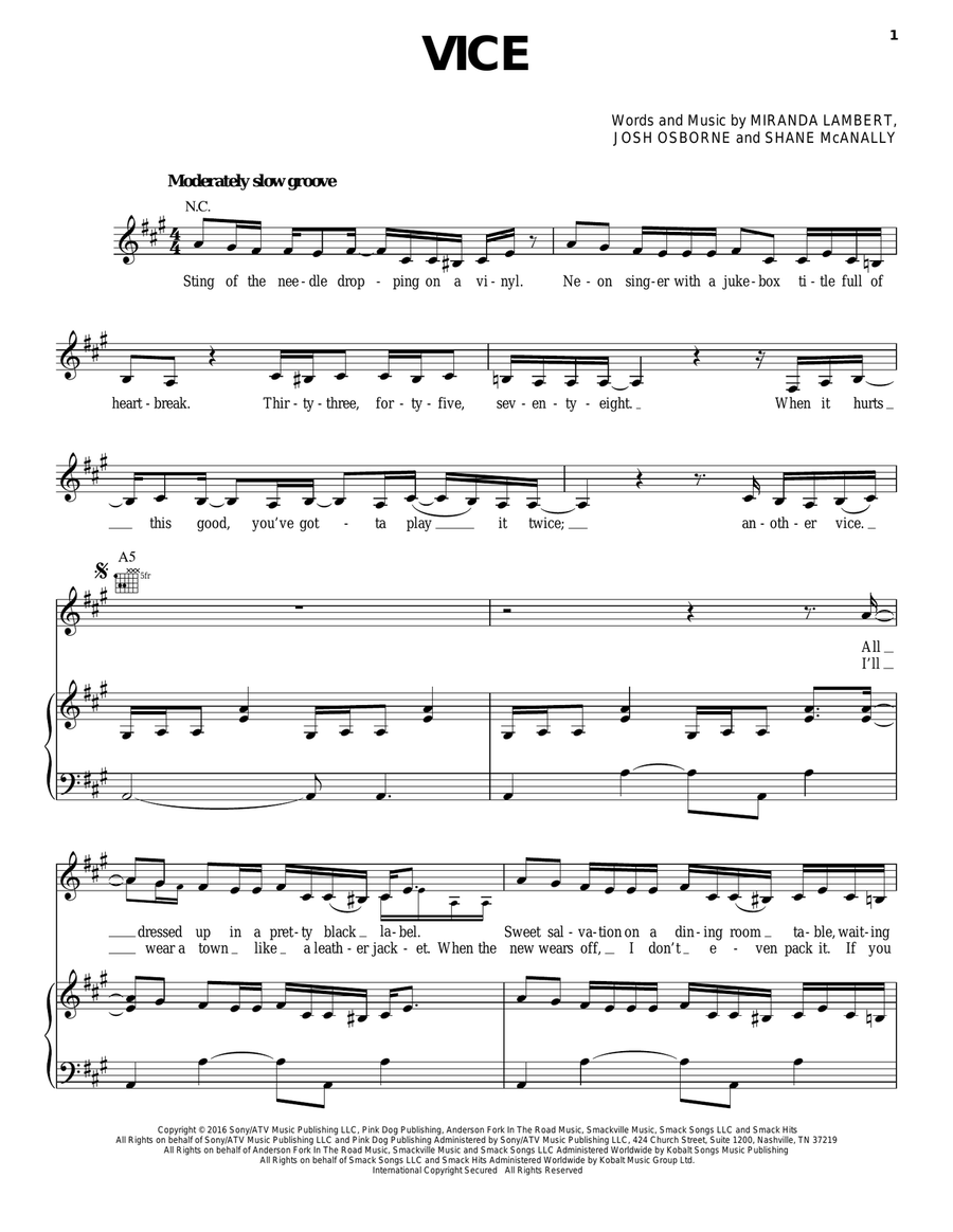 Vice Vice Piano, Vocal, Guitar scores gallery preview page 1