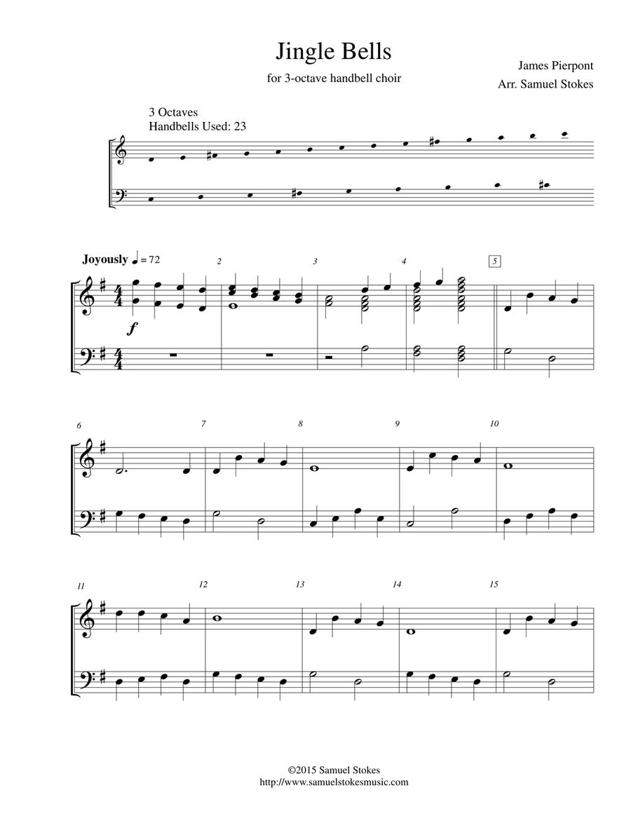 Jingle Bells for 3 octave handbell choir by James Pierpont 3