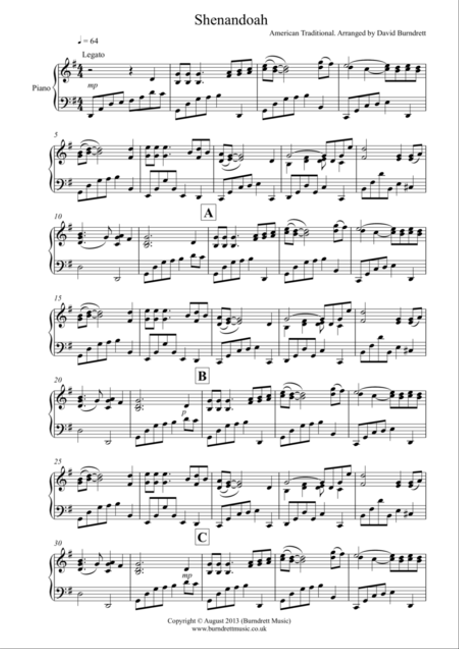 Shenandoah for Piano Solo Piano Solo scores gallery preview page 1