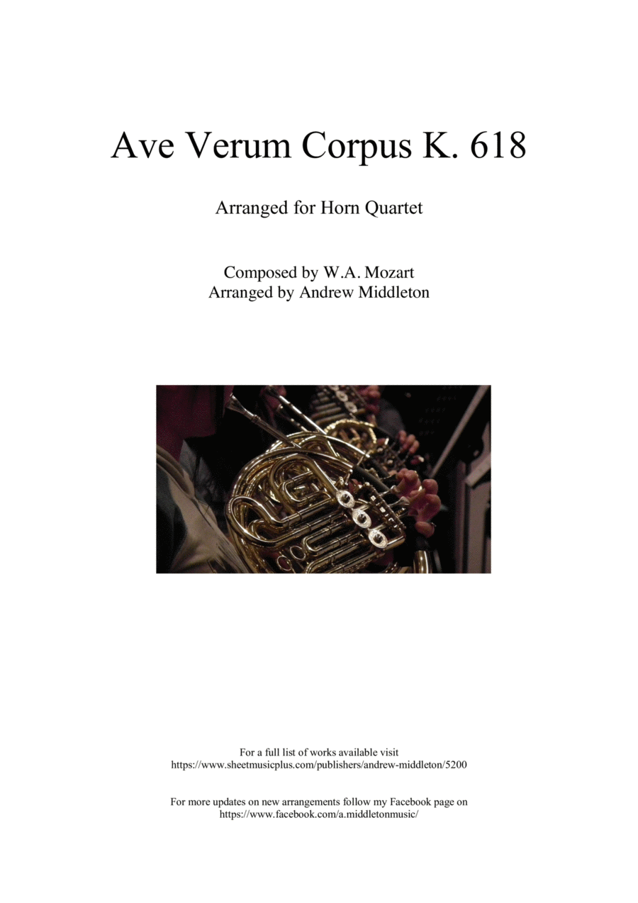 Ave Verum Corpus K. 618 arranged for Horn Quartet French Horn Quartet scores gallery preview page 1