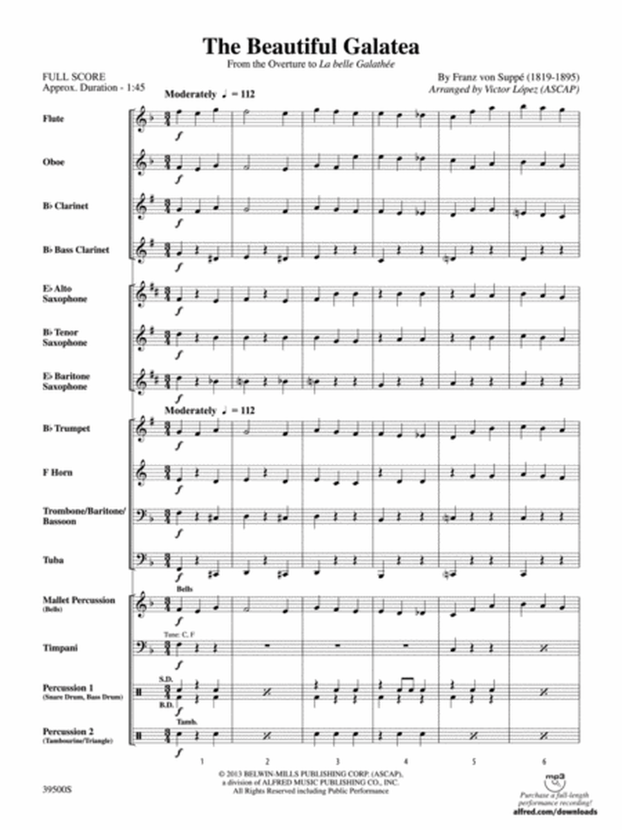 The Beautiful Galatea (from the Overture to La belle Galathée): Score