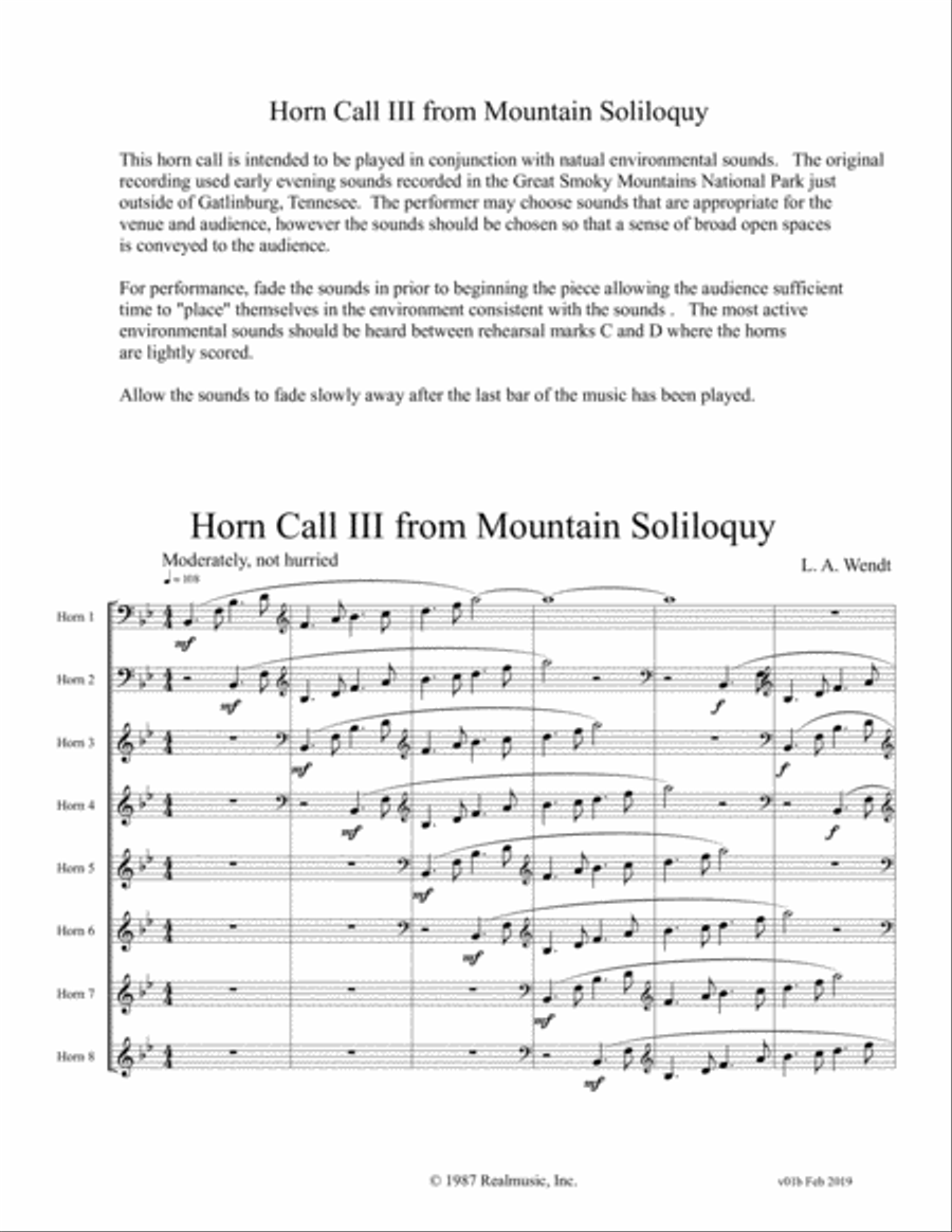 Horn Call III from Mountain Soliloquy - Horn Octet Brass Ensemble scores gallery preview page 1