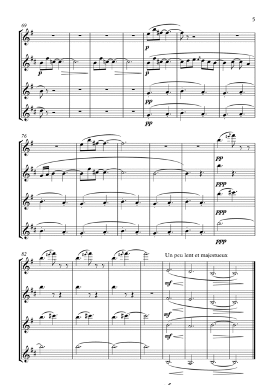 Histoires: La meneuse de tortues d'or (The Leader of the Golden Tortoises) - for saxophone quartet ( Saxophone Quartet scores gallery preview page 5