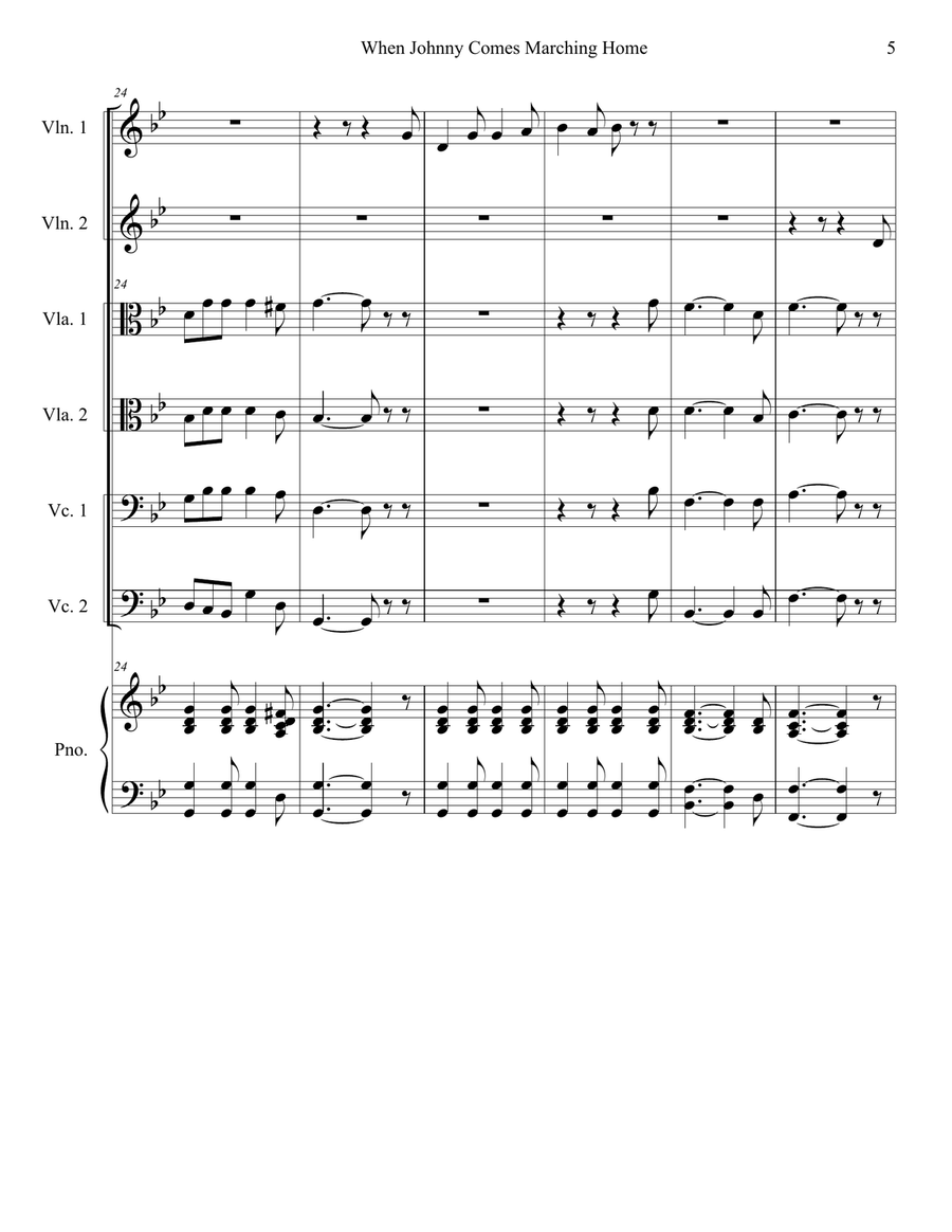 When Johnny Comes Marching Home (for String Sextet and Piano) String Orchestra scores gallery preview page 6