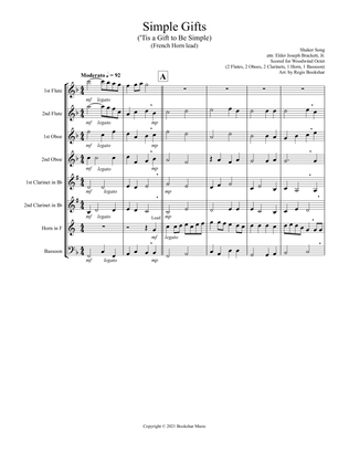 Simple Gifts ('Tis the Gift to Be Simple) (F) (Woodwind Octet - 2 Flute, 2 Oboe, 2 Clar, 1 Hrn, 1 Ba