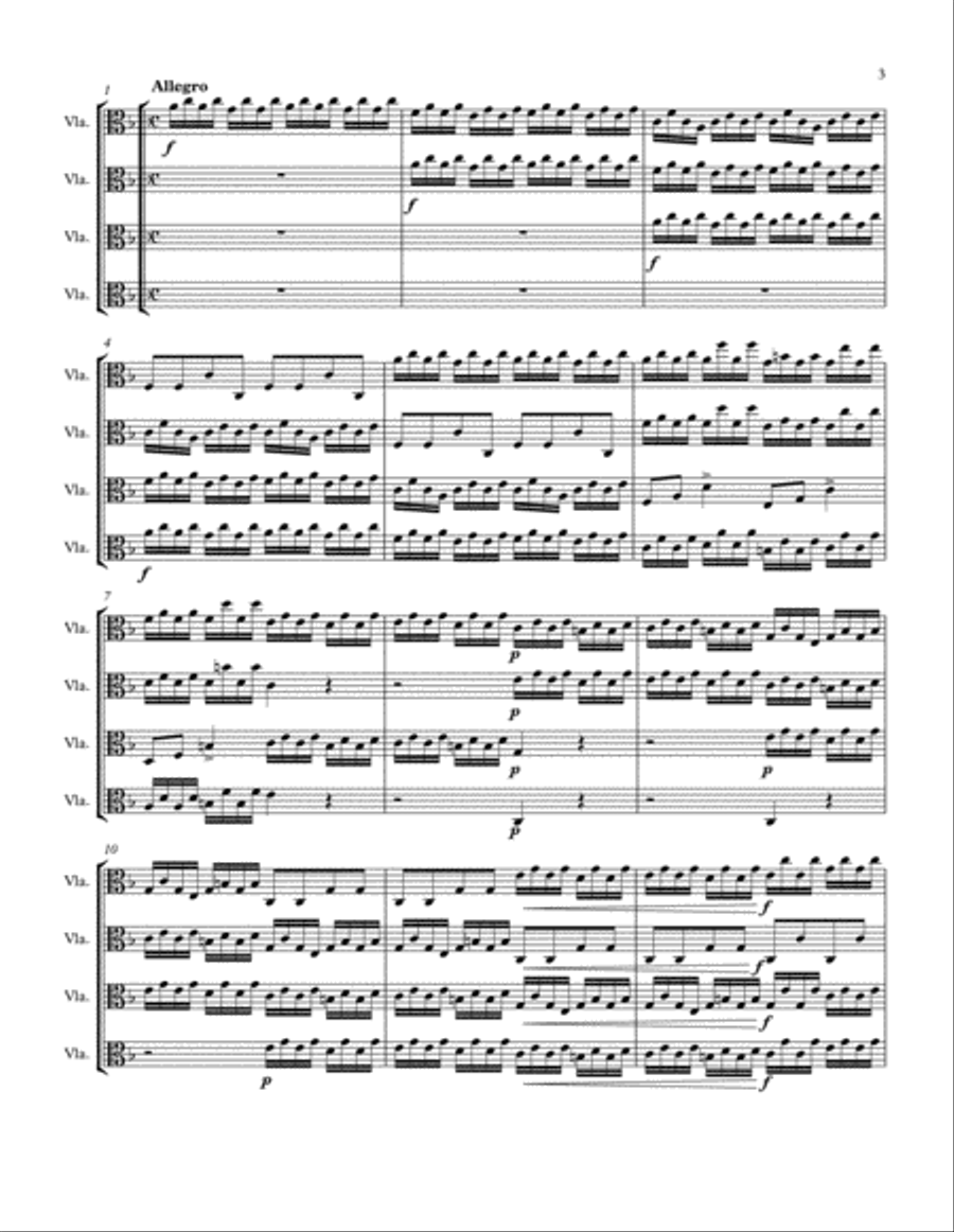 Concerto No. 3 in F Major for Four Violas Unaccompanied, TWV40:203 String Quartet scores gallery preview page 3