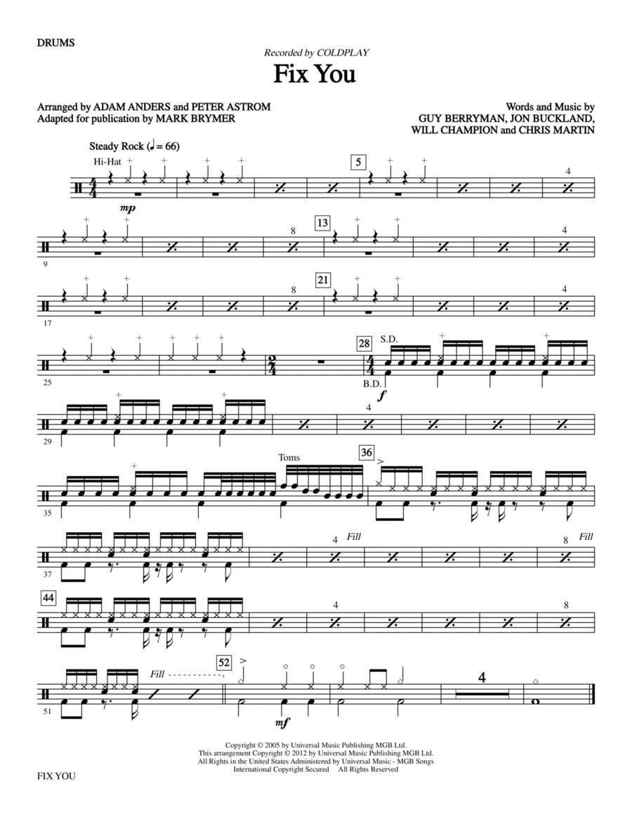 Fix You - Drums Fix You - Drums Choir scores gallery preview page 1