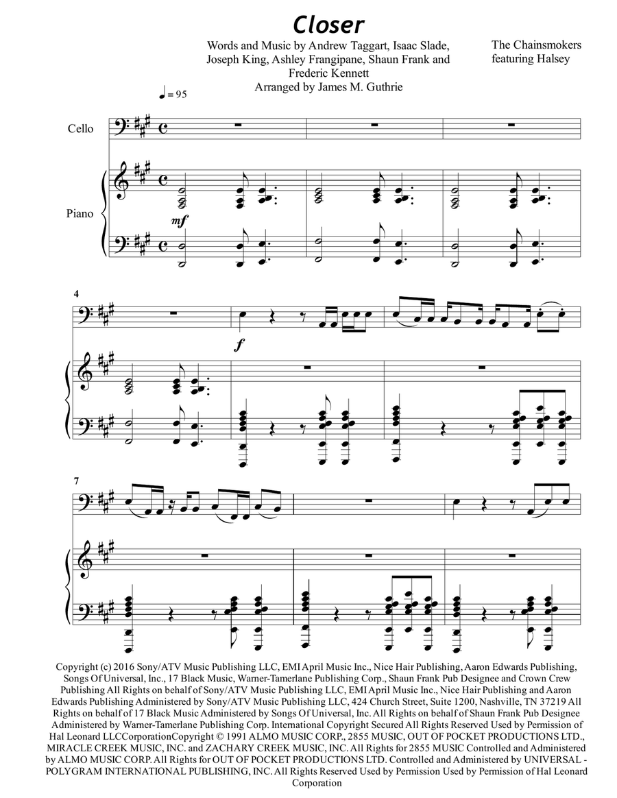 Closer Piano scores gallery preview page 1