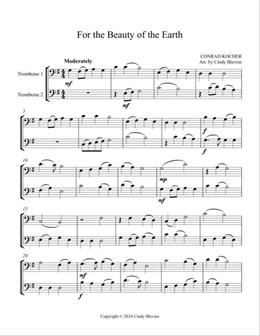 For the Beauty of the Earth, for Trombone Duet Trombone Duet scores gallery preview page 2