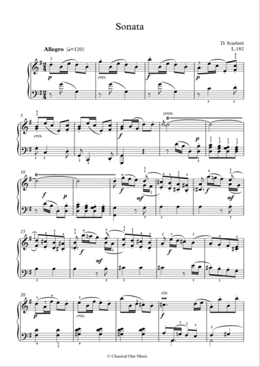 Scarlatti-Sonata in G-Major L.182 K.412(piano) Piano Solo scores gallery preview page 2