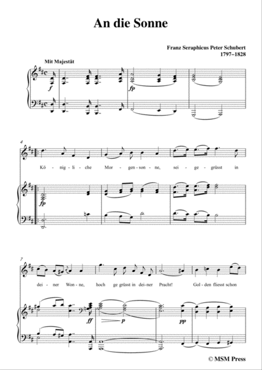 Schubert-An die Sonne,in D Major,for Voice&Piano Voice scores gallery preview page 3