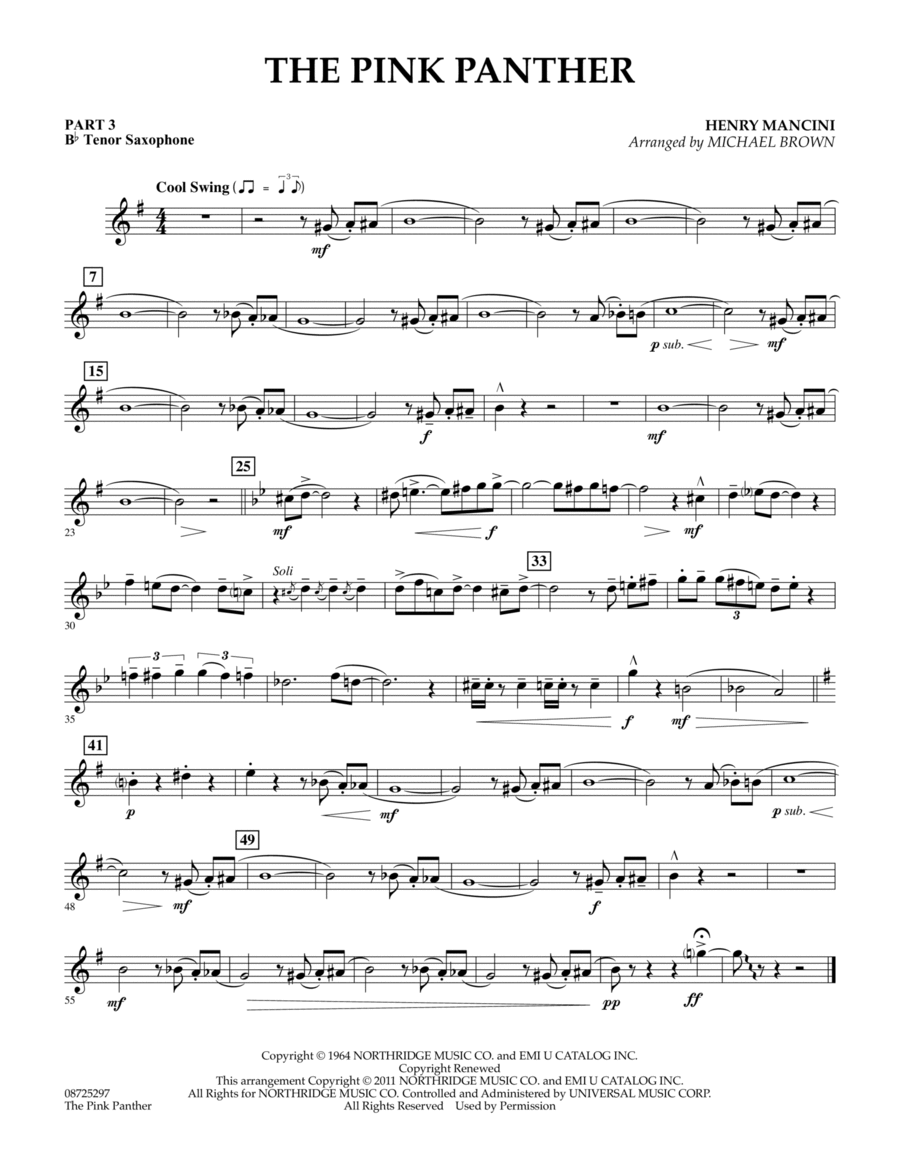 The Pink Panther - Pt.3 - Bb Tenor Saxophone Concert Band scores gallery preview page 1