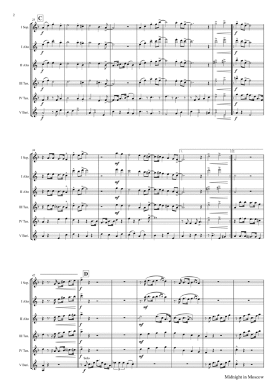 Midnight In Moscow Saxophone Quintet scores gallery preview page 2
