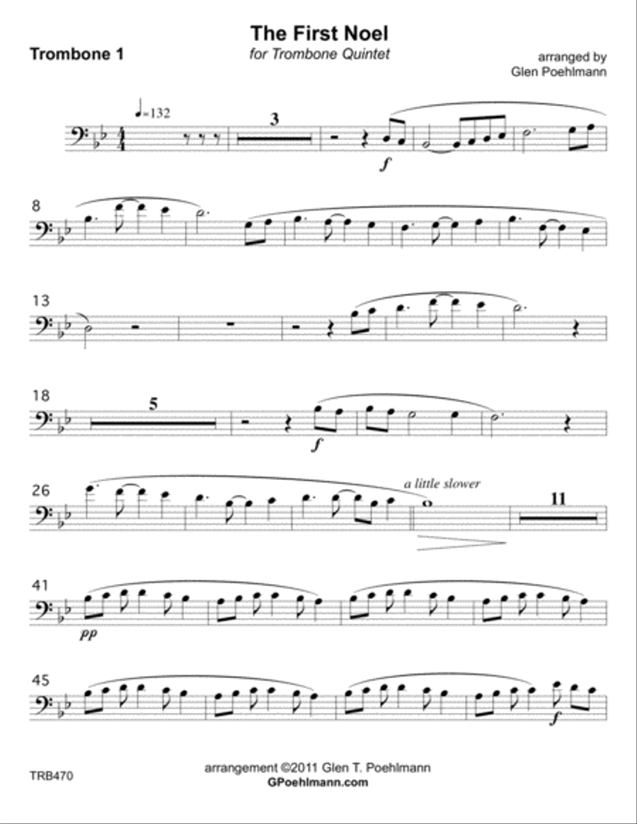 THE FIRST NOEL for TROMBONE QUINTET with optional Percussion Brass Ensemble scores gallery preview page 6