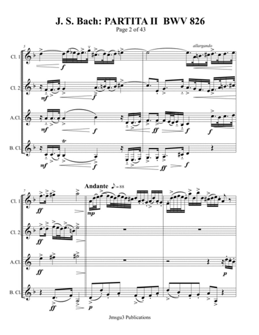 Bach: Partita No. 2 BWV 826 for Clarinet Quartet image number null